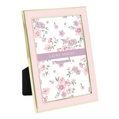 Laura Ashley 4x6 White Enamel Picture Frame, Gold Metal Edge w/Easel