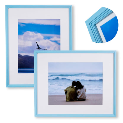 8x10 Wooden Picture Frame, Displays 8x10 Without Mat or 5x7 With Mat, Solid Wood Colorful Photo Frame for Wall Tabletop, Real Glass, Rustic Stepped Edge, 2 Pack, Brown