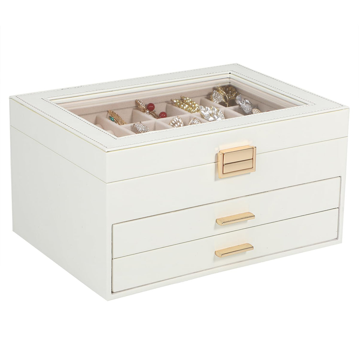 Voova 2 Layer Jewelry Box Organizer with Removable Tray, Vintage Gift, Apricot