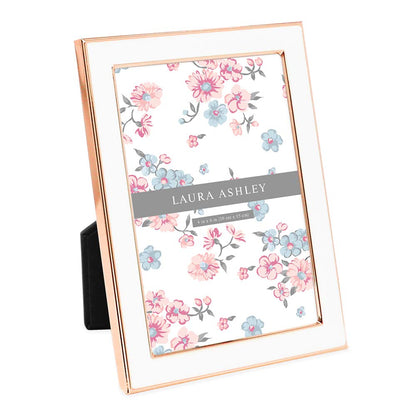 Laura Ashley 4x6 White Enamel Picture Frame, Gold Metal Edge w/Easel