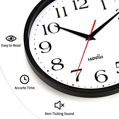 HIPPIH 10 Inch Wall Clock, 2Pack Silent Non Ticking Battery Operated Clocks