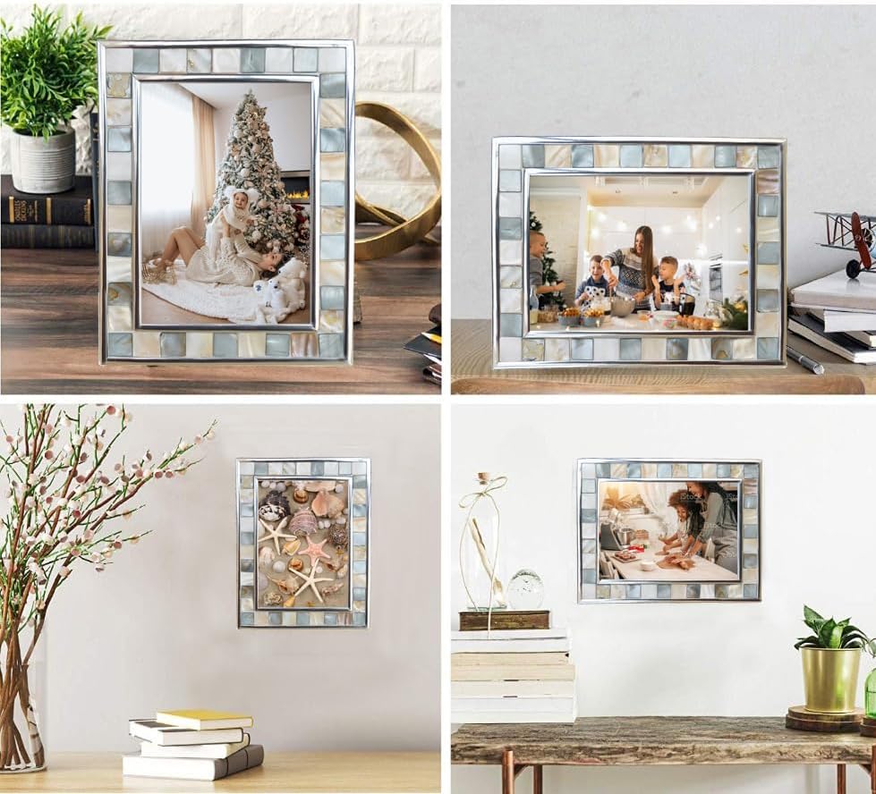 Mother of Pearl Picture Frame 5x7, Grey+White, 1pc