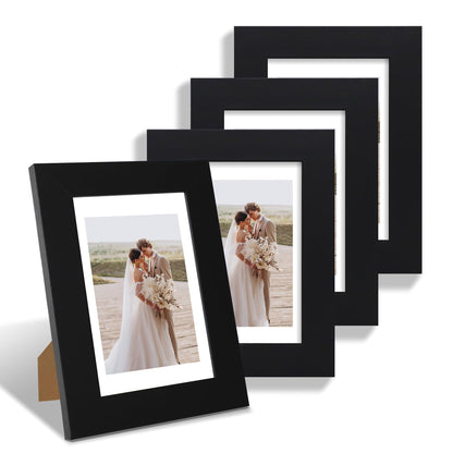 Hongkee 5x7 Picture Frame Set of 4, Real Glass and Wooden Frame, 4x6 Mat