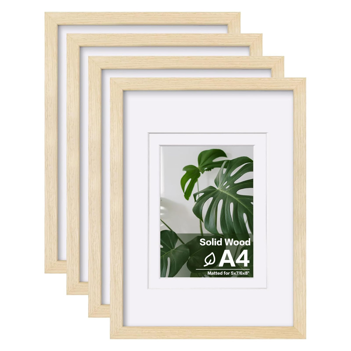 Egofine 8x10 Picture Frames Set of 4, Made of Solid Wood Covered by Plexiglass 4x6 and 5x7 with Mat or 8x10 without Mat, for Table Top Display and Wall Mounting Photo Frame White
