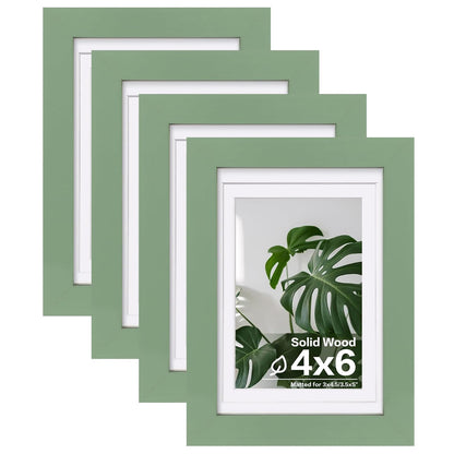 Egofine 11x14 Picture Frames 4 Pack Display Pictures 5x7/8x10 with Mat or 11x14 Without Mat Made of Solid Wood Covered by Plexiglass for Table Top Display and Wall Mounting Photo Frame, Light Brown