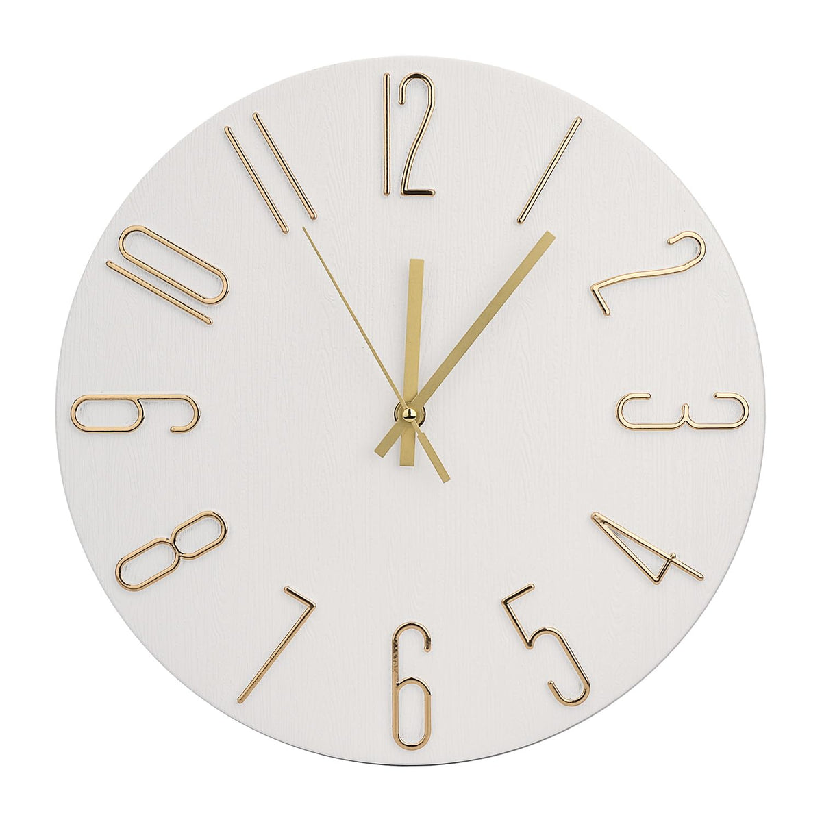 Wall Clock 12 Inch Silent Non-Ticking Imitation Wood Indoor Clock Round White Decor Clock Modern 3D Figures Quartz Wall Clocks for Home, Hotel, Office, School, Bedroom, Living Room, Kitchen