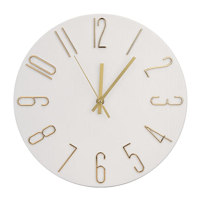 Wall Clock 12 Inch Silent Non-Ticking Imitation Wood Indoor Clock Round White Decor Clock Modern 3D Figures Quartz Wall Clocks for Home, Hotel, Office, School, Bedroom, Living Room, Kitchen