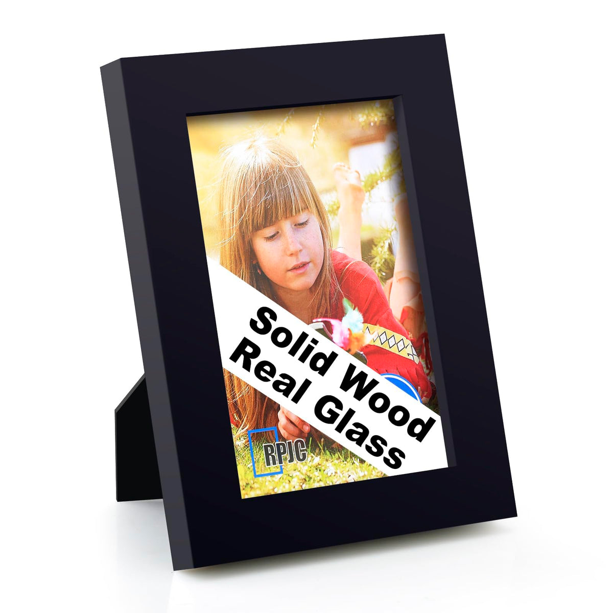 RPJC 5x7 Solid Wood Picture Frame with Real Glass Cover Black