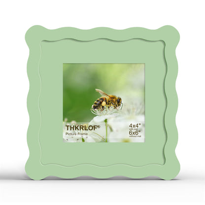 4x6 Picture Frame with Mat for 3.5x5, Wavy Edge Wooden Real Glass Photo Frame for Tabletop and Wall Hanging, Green, 1 Pack