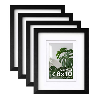 Egofine 11x14 Picture Frames 4 Pack Display Pictures 5x7/8x10 with Mat or 11x14 Without Mat Made of Solid Wood Covered by Plexiglass for Table Top Display and Wall Mounting Photo Frame, Light Brown