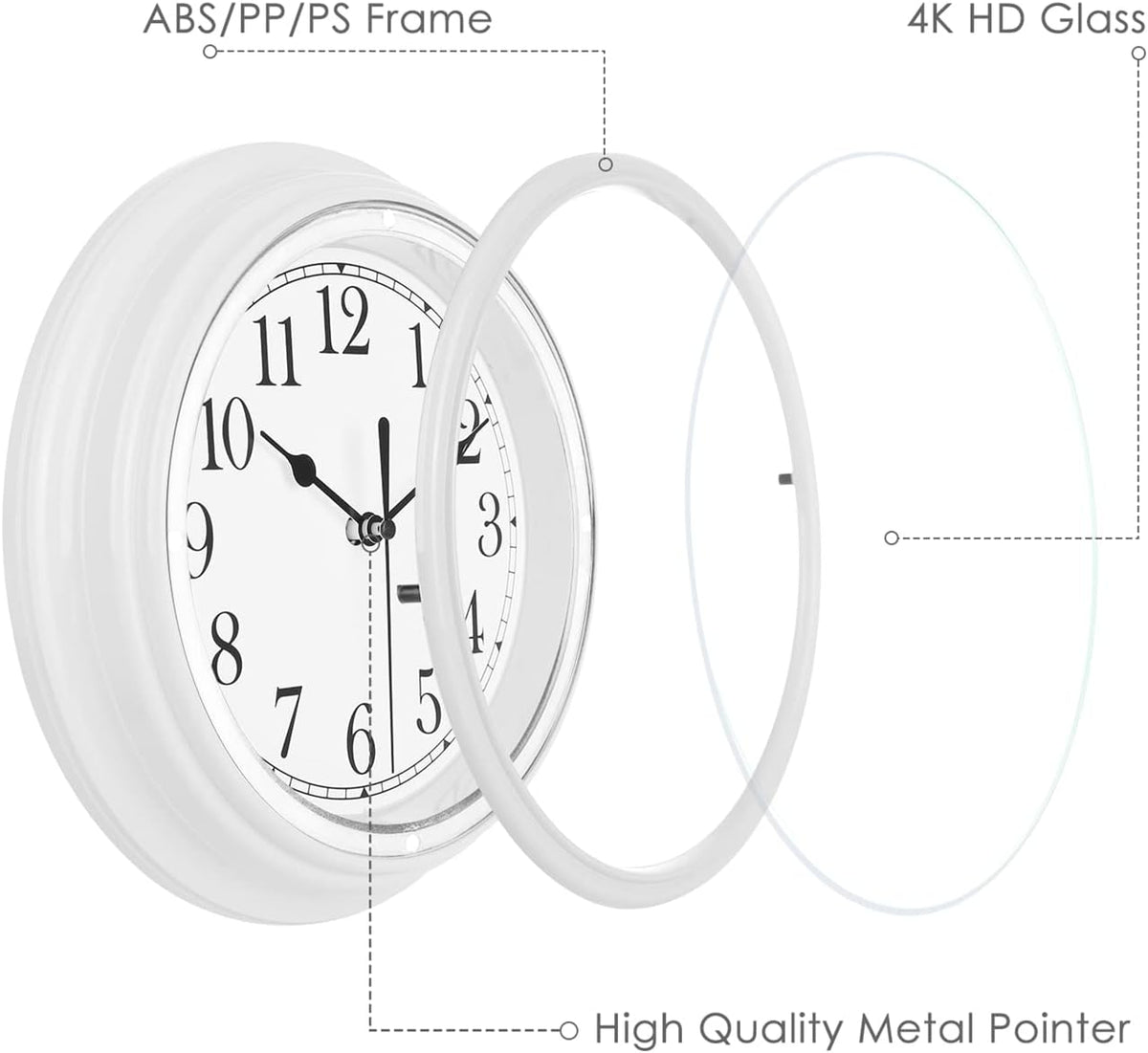 Topkey Silent Wall Clock Kitchen 9 Inch Retro Non-Ticking Decorative Bedroom Office Wall Clock - White