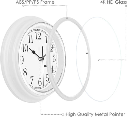 Topkey Silent Wall Clock Kitchen 9 Inch Retro Non-Ticking Decorative Bedroom Office Wall Clock - White