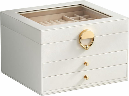 Jewelry Box, 3-Layer jewelry organizers and storage, Cloud White