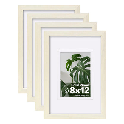 Egofine 8x10 Picture Frames Set of 4, Made of Solid Wood Covered by Plexiglass 4x6 and 5x7 with Mat or 8x10 without Mat, for Table Top Display and Wall Mounting Photo Frame White