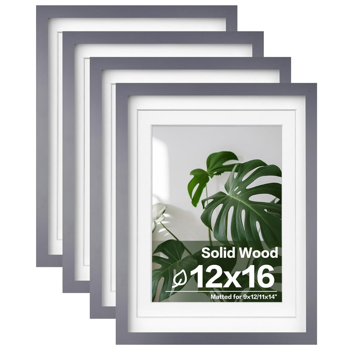 Egofine 11x14 Picture Frames 4 Pack Display Pictures 5x7/8x10 with Mat or 11x14 Without Mat Made of Solid Wood Covered by Plexiglass for Table Top Display and Wall Mounting Photo Frame, Light Brown