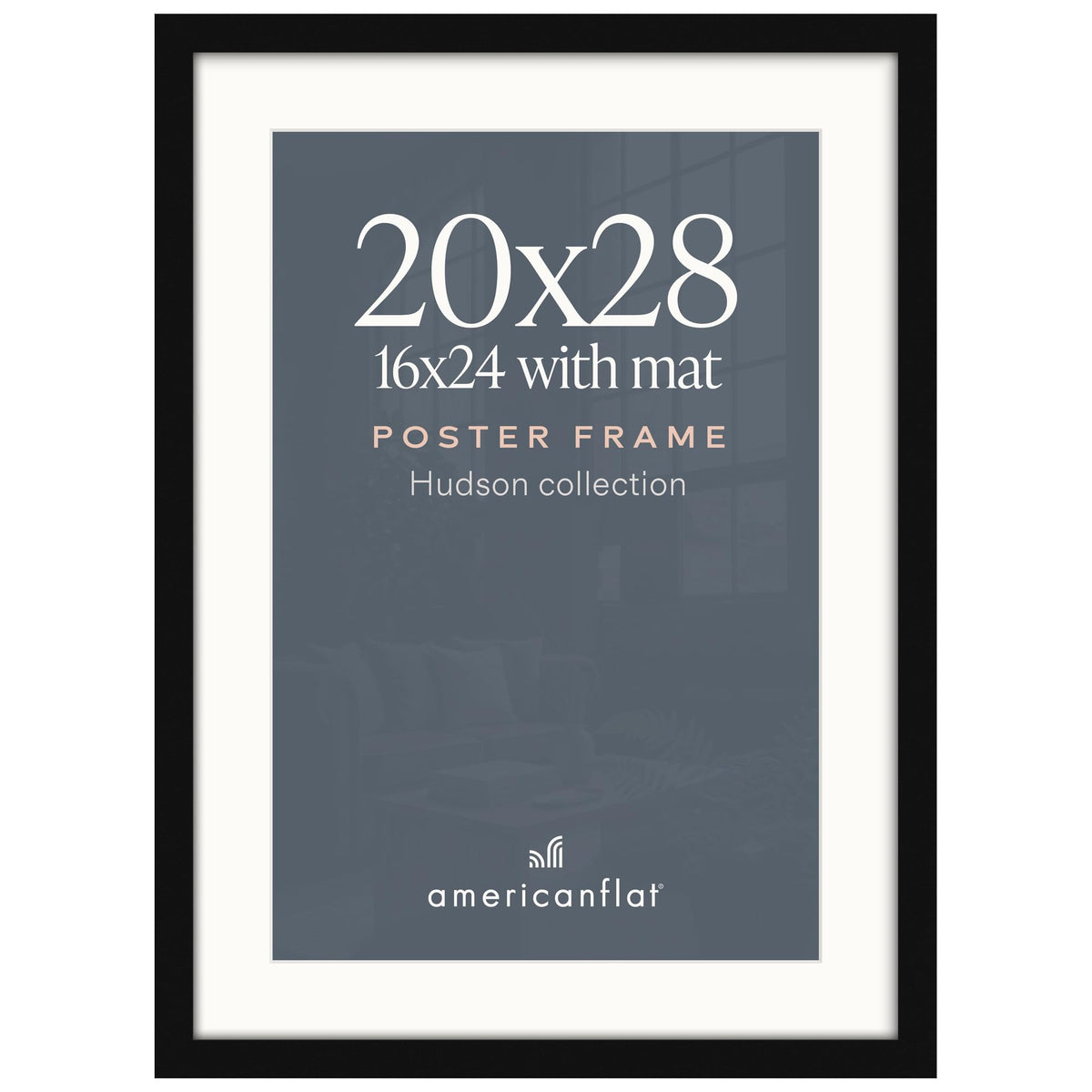 Americanflat 22x28 Poster Frame - Matted to 18x24 - Engineered Wood - Black