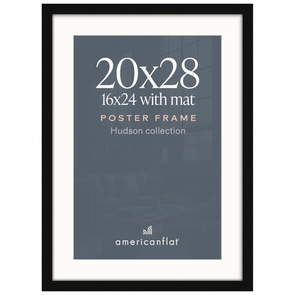 Americanflat 22x28 Poster Frame - Matted to 18x24 - Engineered Wood - Black
