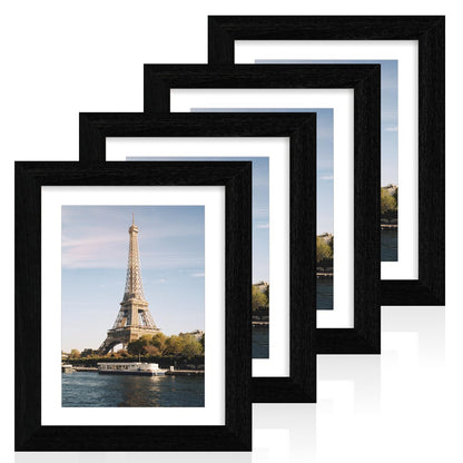 iRahmen 5x7 Picture Frame Set of 4, High Definition Real Glass Rustic Brown Frame, 5 x 7 Wood Photo Frames for Tabletop Display and Wall Mounting