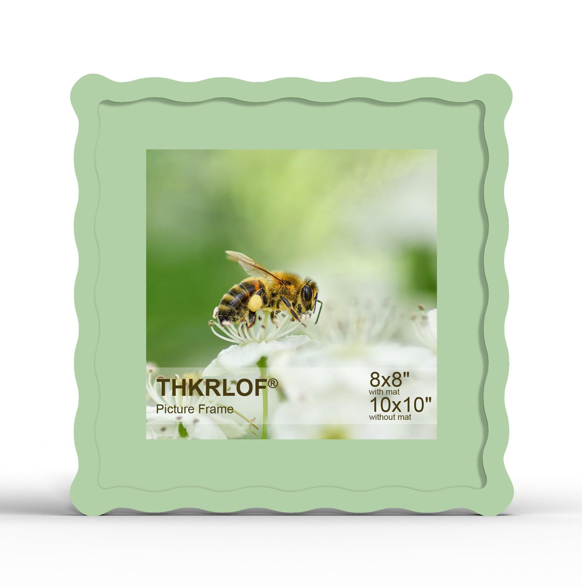4x6 Picture Frame with Mat for 3.5x5, Wavy Edge Wooden Real Glass Photo Frame for Tabletop and Wall Hanging, Green, 1 Pack