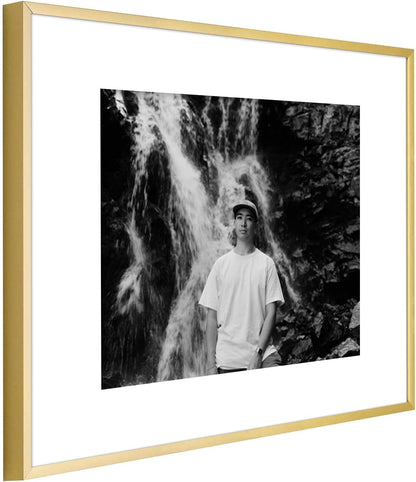 Golden State Art 11x14 Gold Aluminum Frame with White Mat, Real Glass