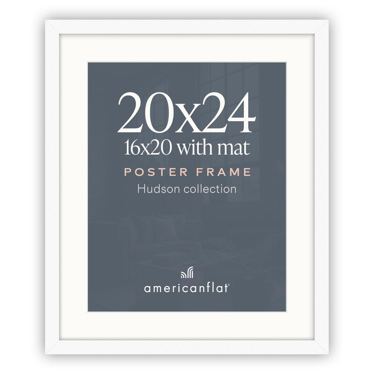 Americanflat 22x28 Poster Frame - Matted to 18x24 - Engineered Wood - Black