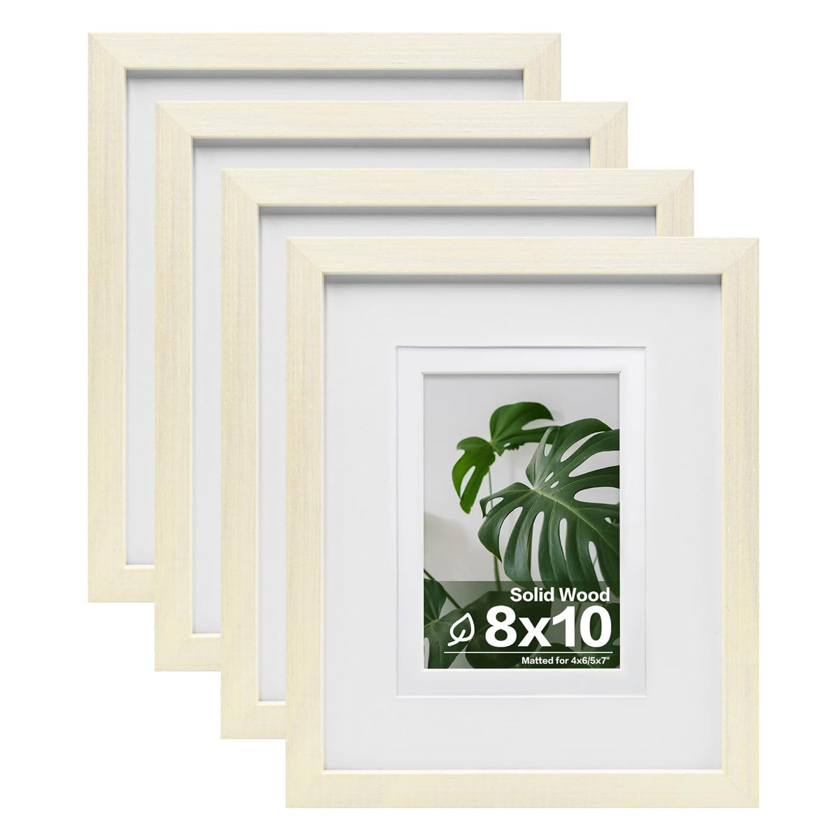 Egofine 8x10 Picture Frames Set of 4, Made of Solid Wood Covered by Plexiglass 4x6 and 5x7 with Mat or 8x10 without Mat, for Table Top Display and Wall Mounting Photo Frame White