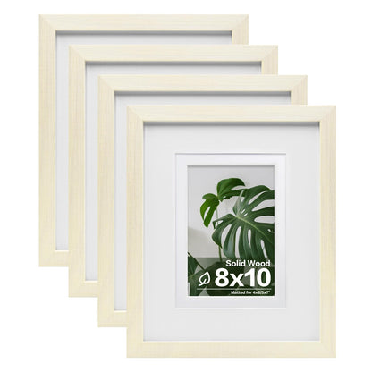 Egofine 8x10 Picture Frames Set of 4, Made of Solid Wood Covered by Plexiglass 4x6 and 5x7 with Mat or 8x10 without Mat, for Table Top Display and Wall Mounting Photo Frame White