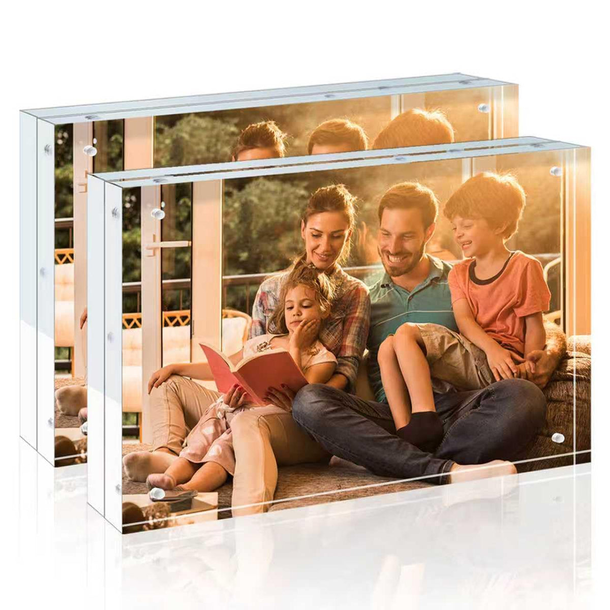 Egofine 5x7 Acrylic Frames 6 Pack, 20mm Thicker Frameless Clear Picture Frames, Double Sided Magnetic Picture Frames, Free Standing Desktop Display