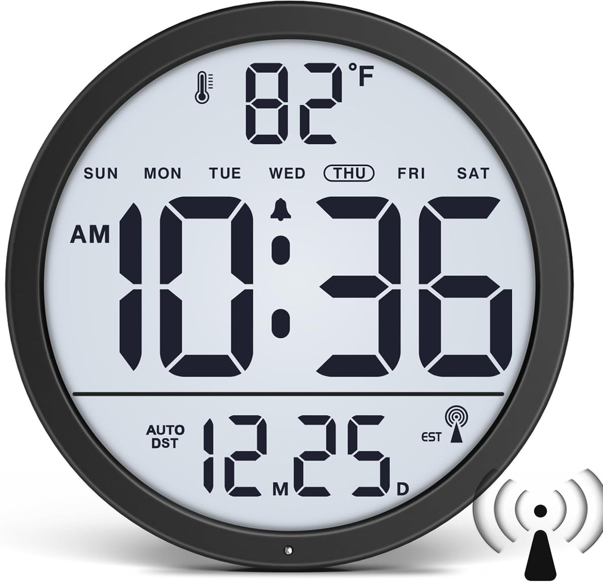WallarGe Backlit Atomic Clock, Self-Setting Digital Wall Clock, 8"