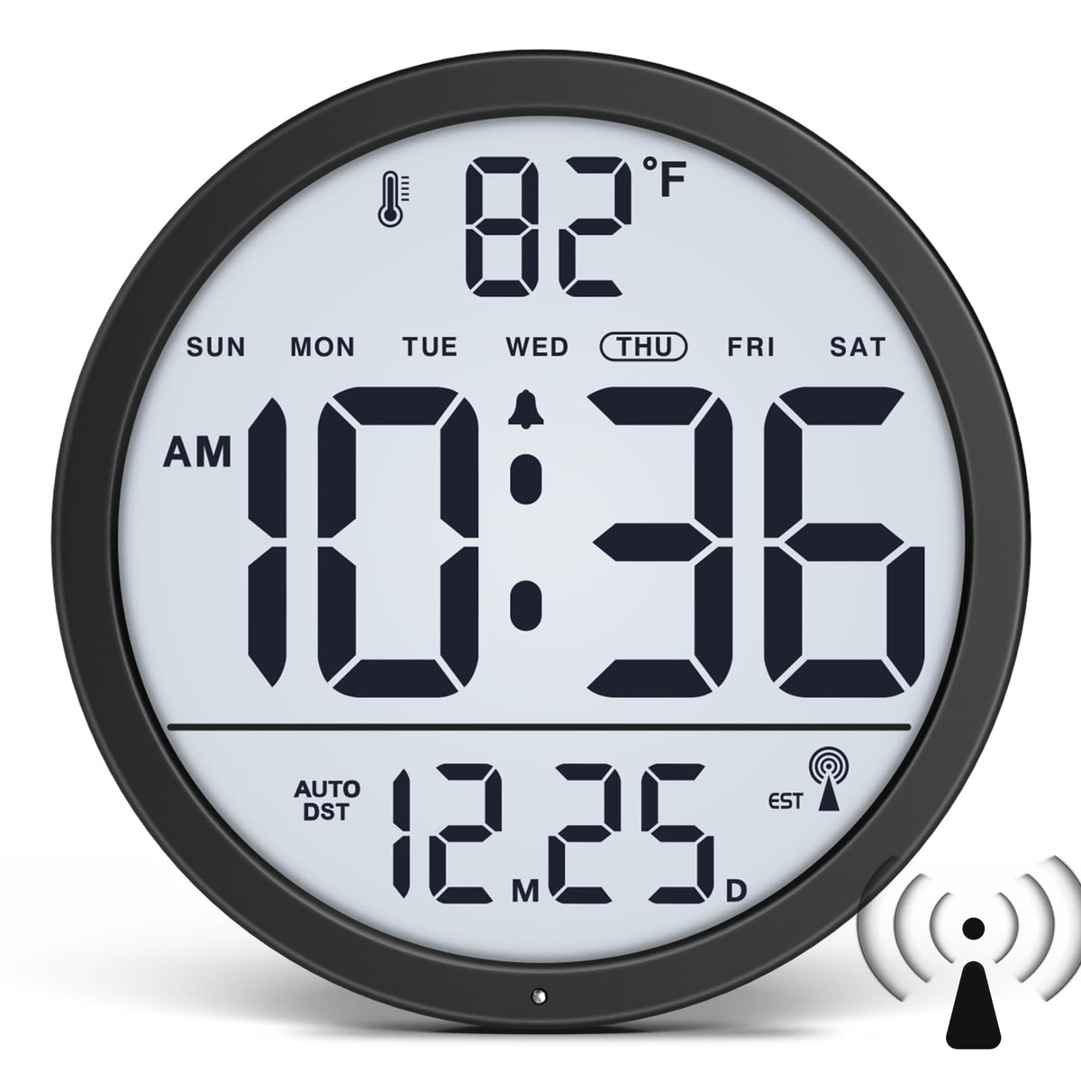 WallarGe Backlit Atomic Clock, Self-Setting Digital Wall Clock, 8"