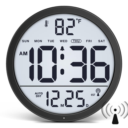 WallarGe Backlit Atomic Clock, Self-Setting Digital Wall Clock, 8"