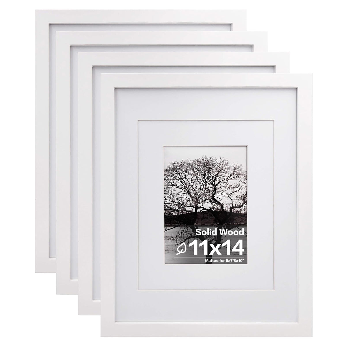 Egofine 8x10 Picture Frames Set of 4, Made of Solid Wood Covered by Plexiglass 4x6 and 5x7 with Mat or 8x10 without Mat, for Table Top Display and Wall Mounting Photo Frame White