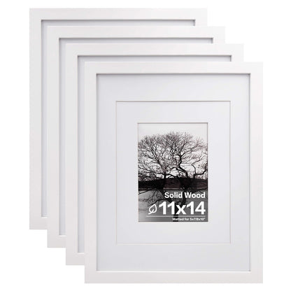 Egofine 8x10 Picture Frames Set of 4, Made of Solid Wood Covered by Plexiglass 4x6 and 5x7 with Mat or 8x10 without Mat, for Table Top Display and Wall Mounting Photo Frame White