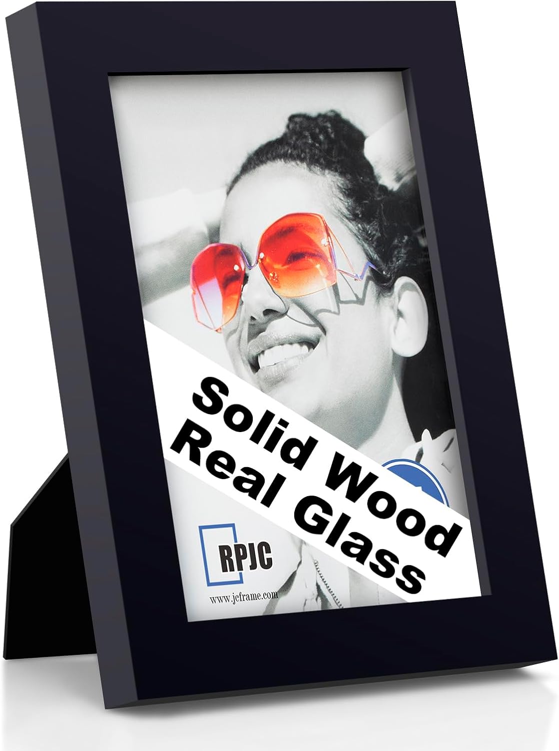 RPJC 5x7 Solid Wood Picture Frame with Real Glass Cover Black