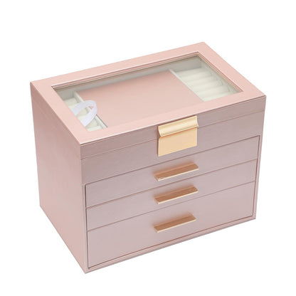 BOOVO Jewelry Boxes for Women, White and Black 6 Layer Large Jewelry Box for Necklace, Bracelet, Earrings, Rings Storage, Jewelry holder Organizer for Girls Gift (Champagne, 6 layer)