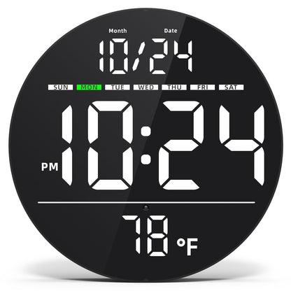 Digital Wall Clock with Large LED Display, Date, Temperature, Auto-Brightness | Small [PLUG-IN] Clock | Modern Electric Wall Clock for Bedroom, Classroom, Living Room, Home, Office, Farmhouse – Green