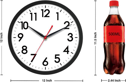 AKCISOT 12 Inch Wall Clock, Silent Battery Operated Analog Clock, Black