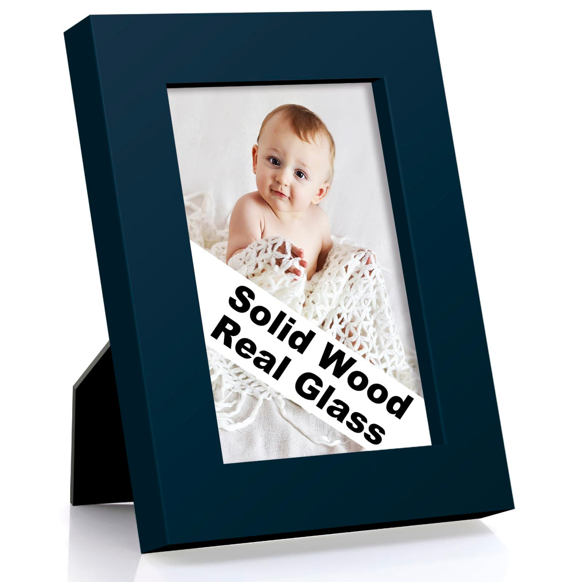 RPJC 5x7 Solid Wood Picture Frame with Real Glass Cover Black