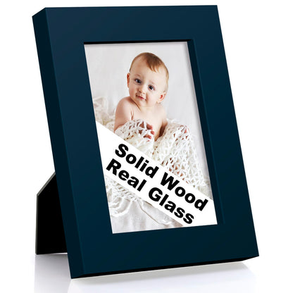 RPJC 5x7 Solid Wood Picture Frame with Real Glass Cover Black