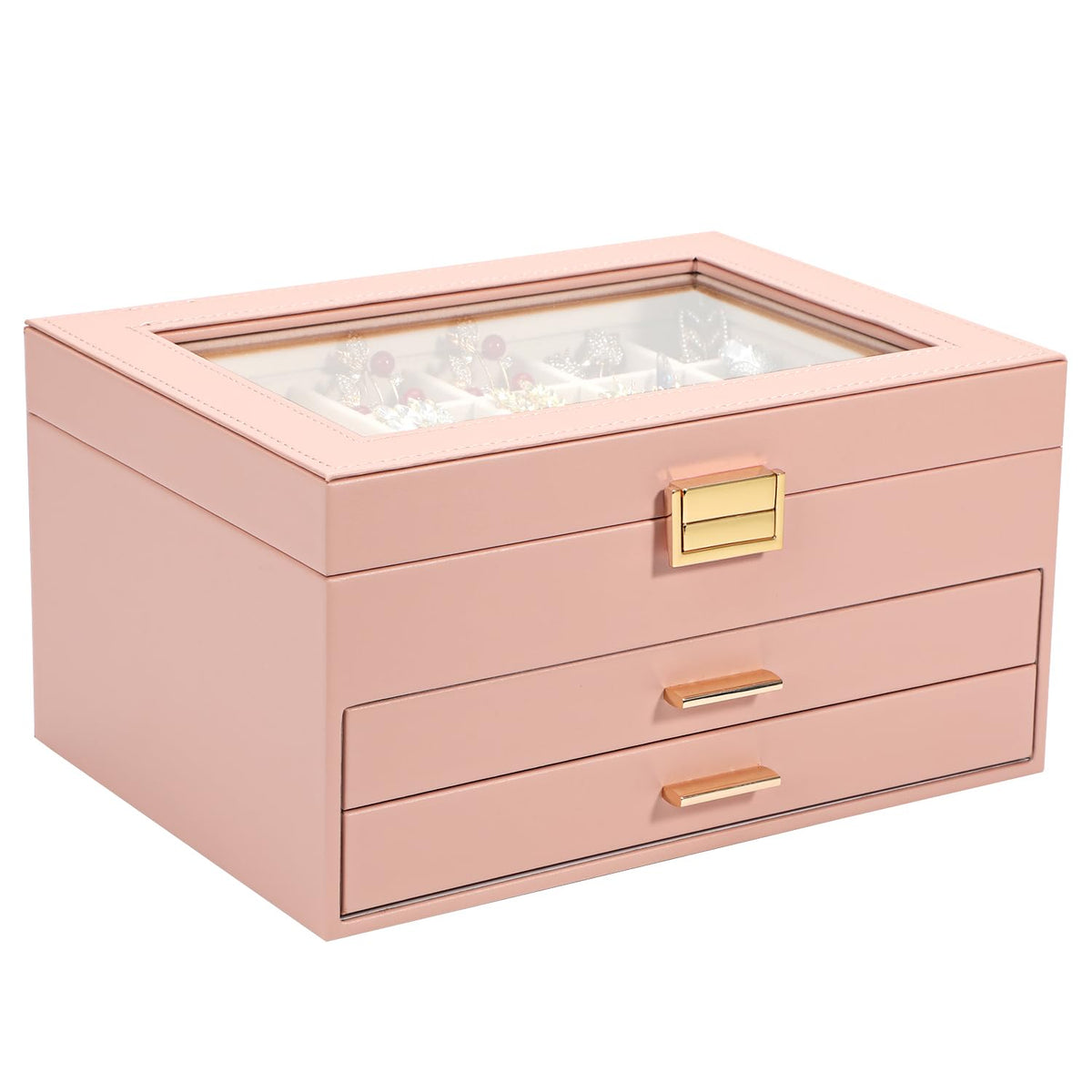 Voova 2 Layer Jewelry Box Organizer with Removable Tray, Vintage Gift, Apricot