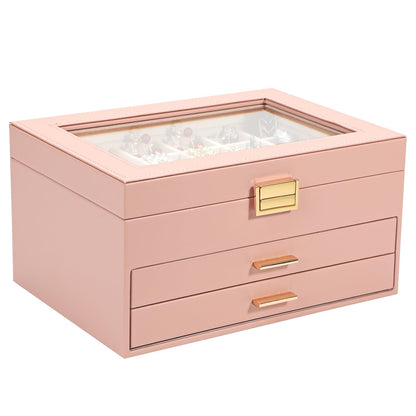 Voova 2 Layer Jewelry Box Organizer with Removable Tray, Vintage Gift, Apricot
