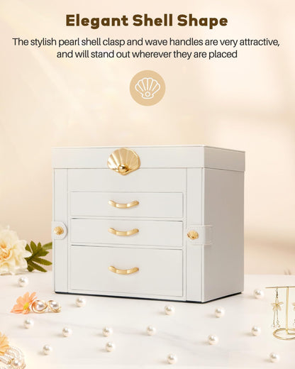 Enthralite Modern Jewelry Organizer for Women: 4-Layer Box with Clear Lid