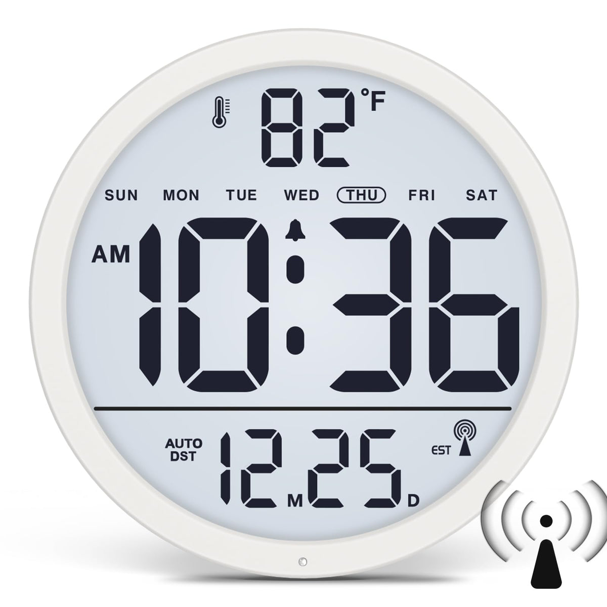 WallarGe Backlit Atomic Clock, Self-Setting Digital Wall Clock, 8"