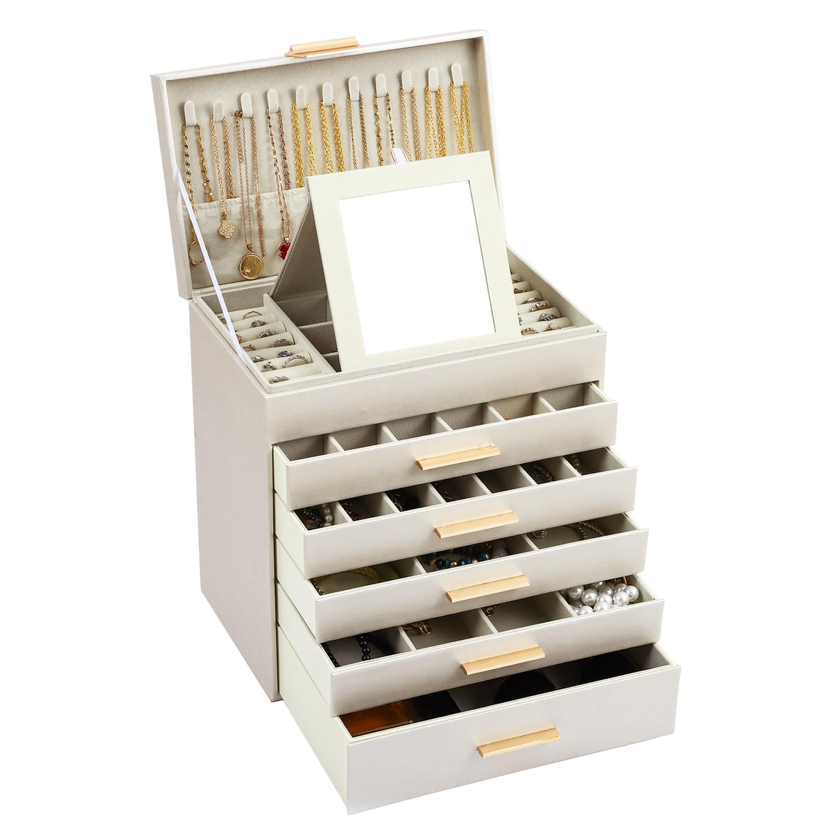BOOVO Jewelry Boxes for Women, White and Black 6 Layer Large Jewelry Box for Necklace, Bracelet, Earrings, Rings Storage, Jewelry holder Organizer for Girls Gift (Champagne, 6 layer)