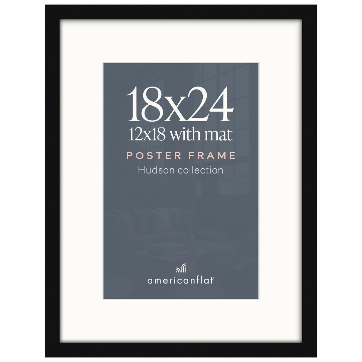 Americanflat 22x28 Poster Frame - Matted to 18x24 - Engineered Wood - Black
