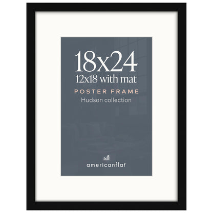 Americanflat 22x28 Poster Frame - Matted to 18x24 - Engineered Wood - Black