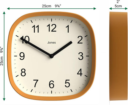 JONES CLOCKS® Sprite wall Clock | Modern Square Clock | 10" | Yellow