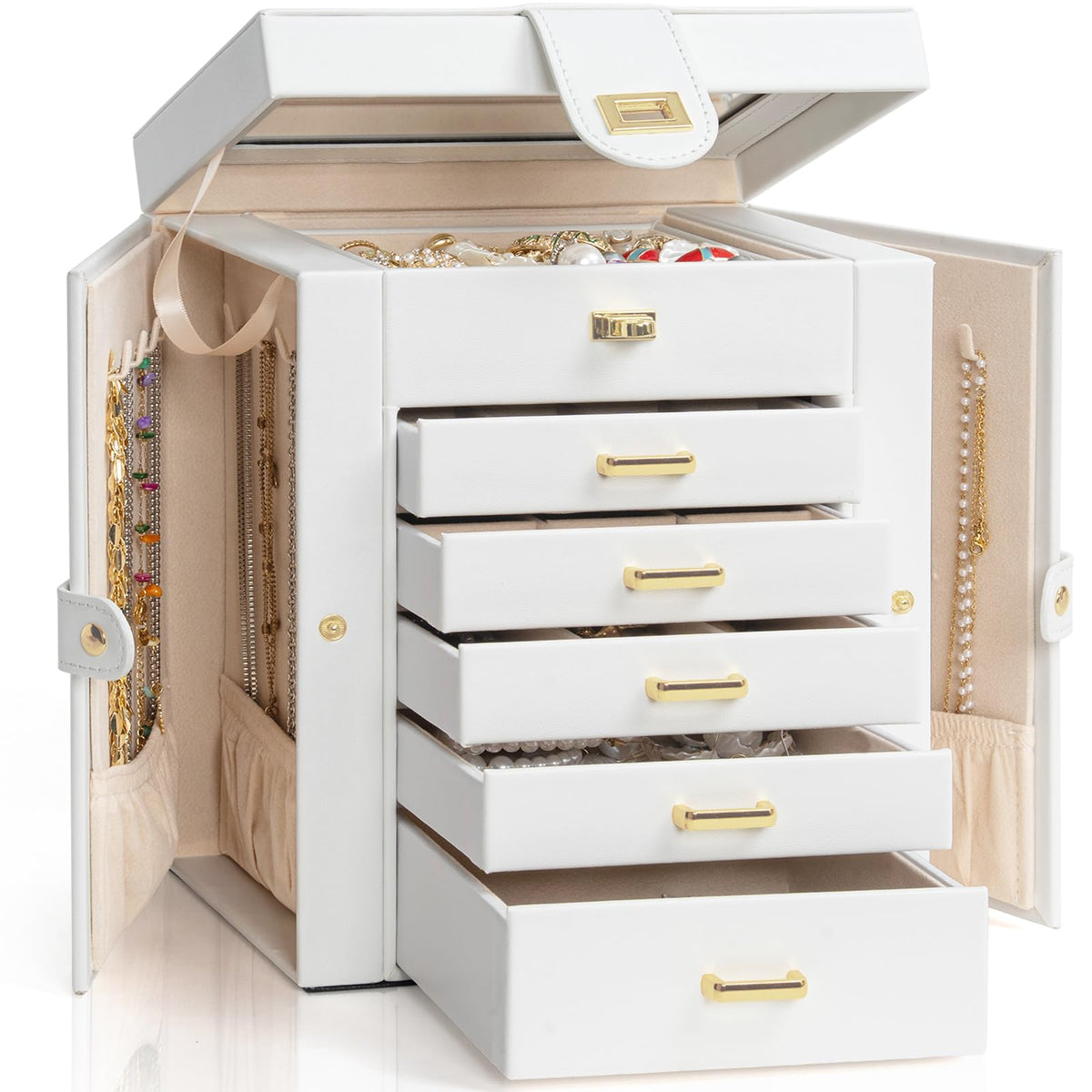 AKOZLIN 6-Tier Jewelry Box Organizer 5 Drawers Storage Black Regular
