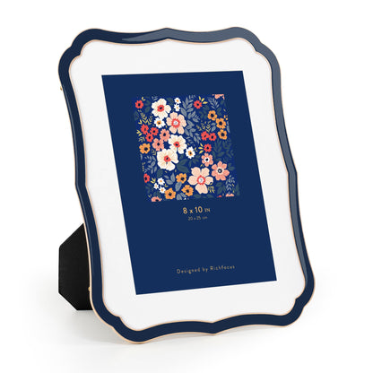 4x6 Enamel Picture Frame with HD-Tempered Glass, Display 3x5 Photo with Mat, Ornate Photo Frame with Gold Metal Edge & Velvet Back for Tabletop & Wall Mount Vertically or Horizontally Display, White