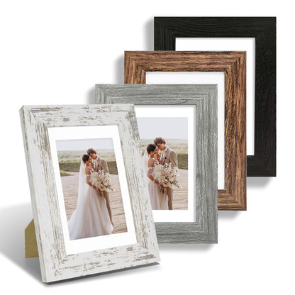Hongkee 5x7 Picture Frame Set of 4, Real Glass and Wooden Frame, 4x6 Mat